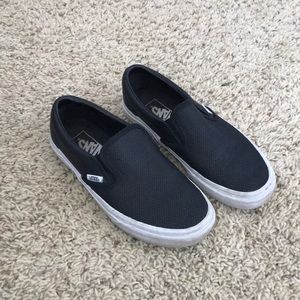 Black slip on leather Vans unisex shoe (see sizes)